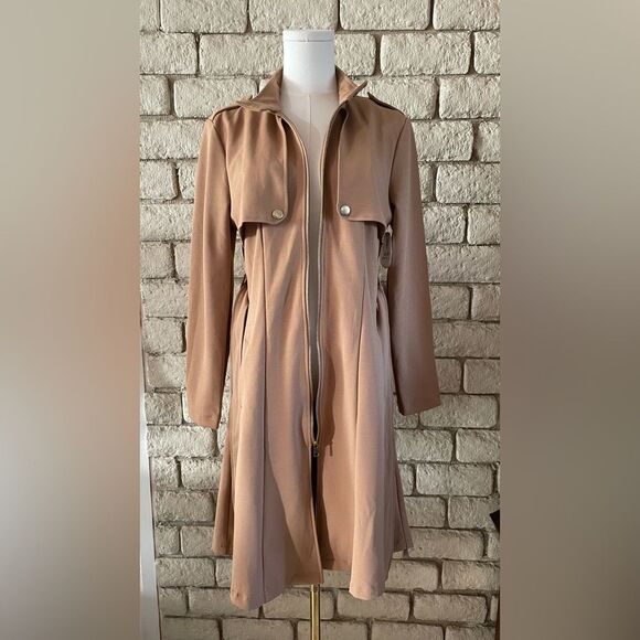 Love Tree Tan Long Sleeve Trench Coat Style Dress. Size Large - Picture 7 of 8